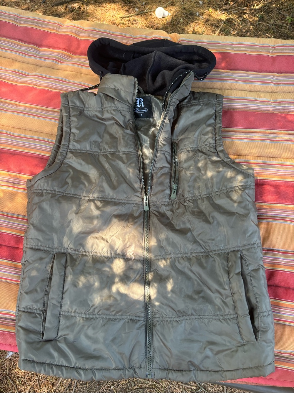 R Brand Hooded Jacket in Brown with Satin Lining